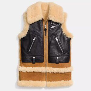 NWT COACH CALF LEATHER SHEEPSKIN RANCHER BIKER VEST - SIZE XS